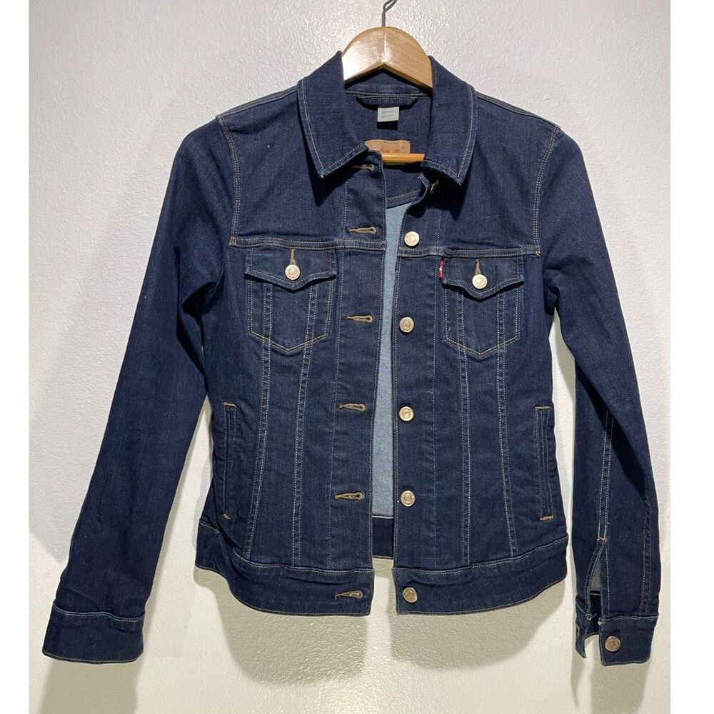 Levi's denim jacket dark wash blue biker classic winter casual outdoors women S